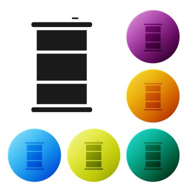 Siyah Fıçı yağ ikonu beyaz arkaplanda izole edilmiş. Simgeleri renk daire düğmelerine ayarla. Vektör İllüstrasyonu