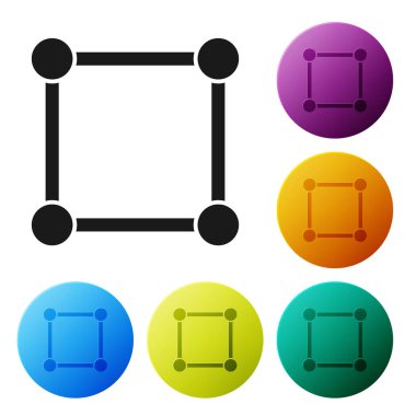 Siyah Geometrik kare simgesi beyaz arkaplanda izole edildi. Soyut şekil. Geometrik süs. Simgeleri renk daire düğmelerine ayarla. Vektör İllüstrasyonu