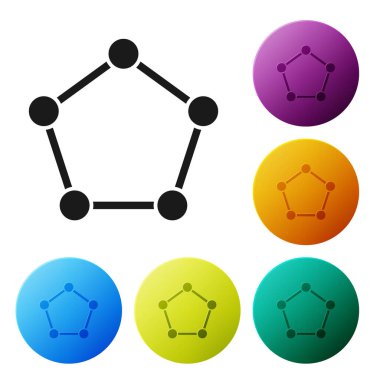 Siyah Geometrik figür Pentagonal prizma simgesi beyaz arkaplanda izole edildi. Soyut şekil. Geometrik süs. Simgeleri renk daire düğmelerine ayarla. Vektör İllüstrasyonu