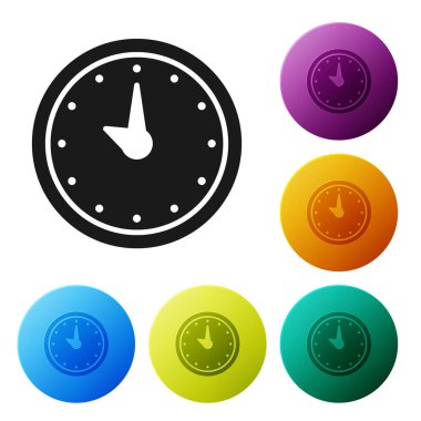 Siyah Saat simgesi beyaz arkaplanda izole edildi. Zaman sembolü. Simgeleri renk daire düğmelerine ayarla. Vektör İllüstrasyonu