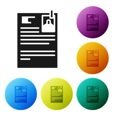 Siyah dava kağıdı simgesi beyaz arkaplanda izole edilmiş. Simgeleri renk daire düğmelerine ayarla. Vektör İllüstrasyonu