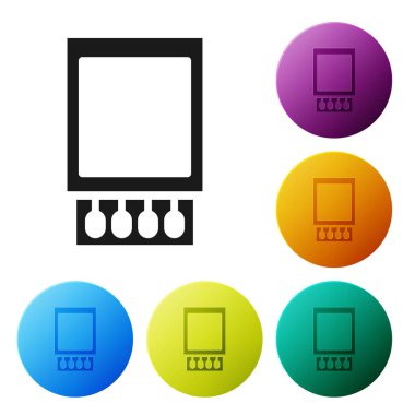 Siyah Açık kibrit kutusu ve beyaz arkaplanda izole edilmiş kibrit kutusu. Simgeleri renk daire düğmelerine ayarla. Vektör İllüstrasyonu