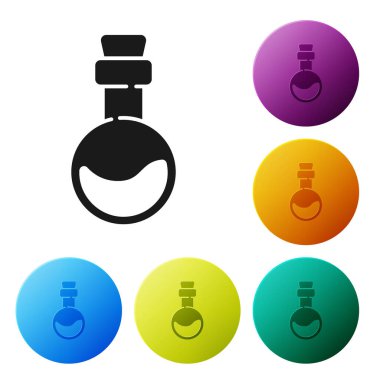 Beyaz arka planda izole edilmiş aşk ikonu ikonu olan siyah şişe. Sevgililer Günü sembolü. Simgeleri renk daire düğmelerine ayarla. Vektör İllüstrasyonu