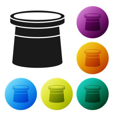 Siyah Sihirbaz şapka simgesi beyaz arkaplanda izole edildi. Sihir numarası. Gizemli eğlence konsepti. Simgeleri renk daire düğmelerine ayarla. Vektör İllüstrasyonu