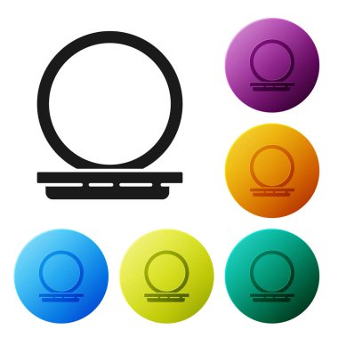 Beyaz zemin üzerinde ayna simgesi olan siyah makyaj tozu. 8 Mart. Uluslararası Mutlu Kadınlar Günü. Simgeleri renk daire düğmelerine ayarla. Vektör İllüstrasyonu