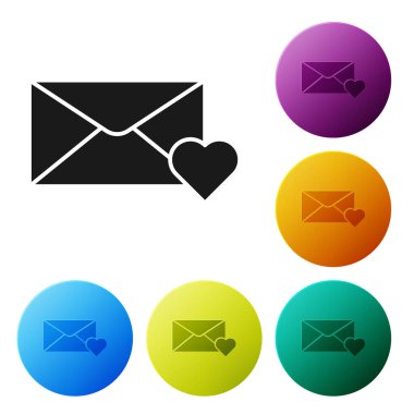 Beyaz zemin üzerinde 8 Mart simgesi bulunan Siyah Zarf. Mesaj aşkım. Aşk ve romantizm mektubu. Uluslararası Mutlu Kadınlar Günü. Simgeleri renk daire düğmelerine ayarla. Vektör İllüstrasyonu