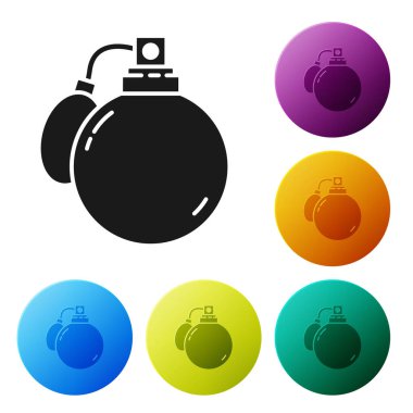 Beyaz arkaplanda siyah parfüm ikonu izole edildi. 8 Mart. Uluslararası Mutlu Kadınlar Günü. Simgeleri renk daire düğmelerine ayarla. Vektör İllüstrasyonu