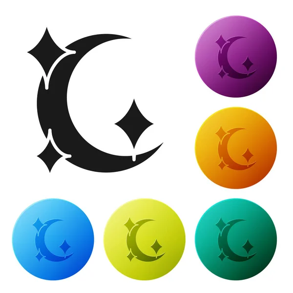 Icono Luna Negra y estrellas aislado sobre fondo blanco. Establecer iconos en botones de círculo de color. Ilustración vectorial — Archivo Imágenes Vectoriales