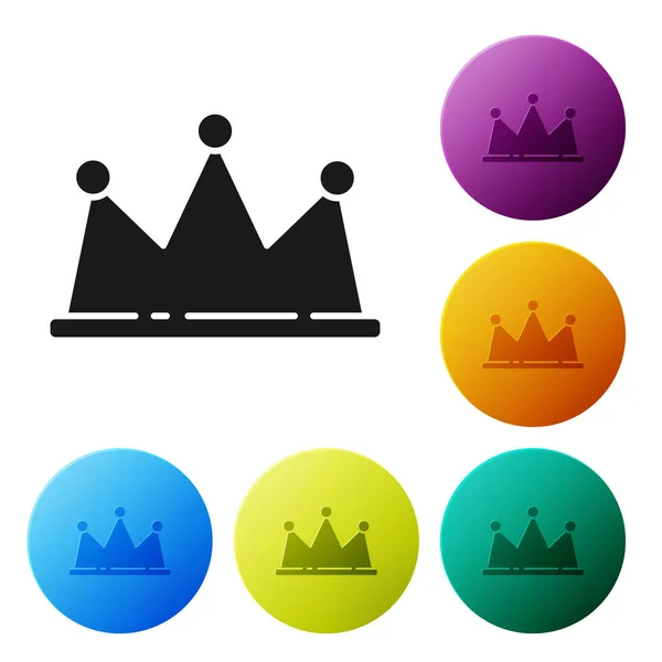 Ícone Black Crown isolado no fundo branco. Definir ícones em botões de círculo de cores. Ilustração vetorial — Vetor de Stock