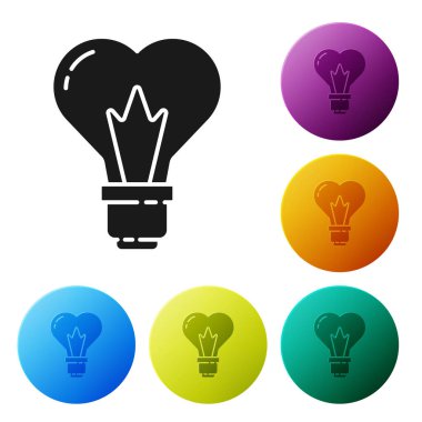 Beyaz arka planda izole edilmiş bir ampul ikonunda Kara Kalp şekli. Aşk sembolü. 8 Mart. Uluslararası Mutlu Kadınlar Günü. Simgeleri renk daire düğmelerine ayarla. Vektör İllüstrasyonu