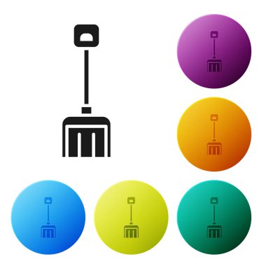 Siyah kar küreği simgesi beyaz arkaplanda izole edildi. Simgeleri renk daire düğmelerine ayarla. Vektör İllüstrasyonu