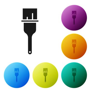 Beyaz arkaplanda siyah boya fırçası simgesi izole edildi. Simgeleri renk daire düğmelerine ayarla. Vektör İllüstrasyonu