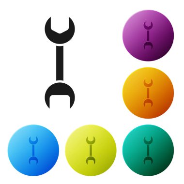 Beyaz arkaplanda siyah anahtarlı simge izole edildi. Simgeleri renk daire düğmelerine ayarla. Vektör İllüstrasyonu