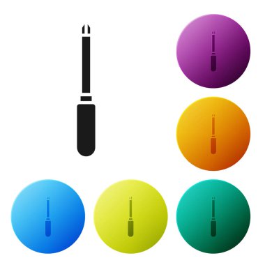 Beyaz arkaplanda siyah tornavida simgesi izole edildi. Servis aracı sembolü. Simgeleri renk daire düğmelerine ayarla. Vektör İllüstrasyonu