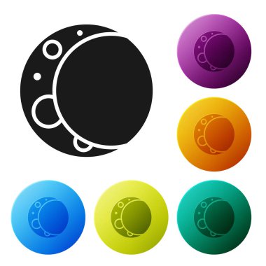 Siyah Ay simgesi beyaz arkaplanda izole edildi. Simgeleri renk daire düğmelerine ayarla. Vektör İllüstrasyonu