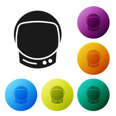 Siyah Astronot başlık simgesi beyaz arkaplanda izole edildi. Simgeleri renk daire düğmelerine ayarla. Vektör İllüstrasyonu