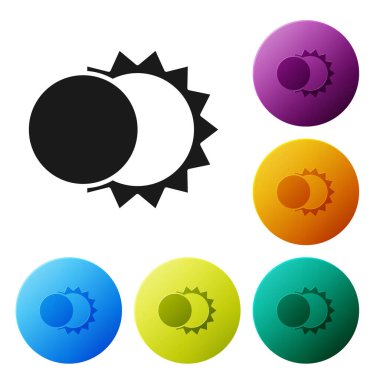 Güneş tutulması simgesi beyaz arkaplanda izole edilmiş. Tam sonar tutulması. Simgeleri renk daire düğmelerine ayarla. Vektör İllüstrasyonu