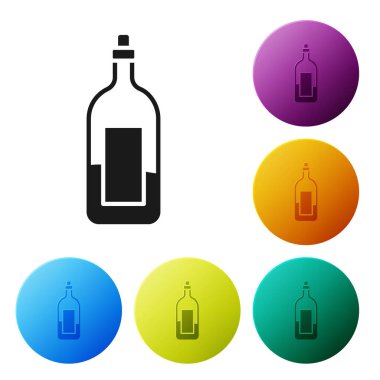 Beyaz arka planda izole edilmiş siyah şarap ikonu. Simgeleri renk daire düğmelerine ayarla. Vektör İllüstrasyonu