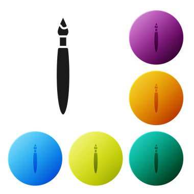 Beyaz arkaplanda siyah boya fırçası simgesi izole edildi. Simgeleri renk daire düğmelerine ayarla. Vektör İllüstrasyonu