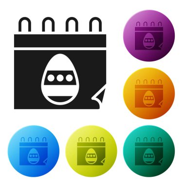 Beyaz arka planda Paskalya yumurtası ikonu olan siyah takvim. İlkbahar Hristiyan bayramı sembolü. Simgeleri renk daire düğmelerine ayarla. Vektör İllüstrasyonu