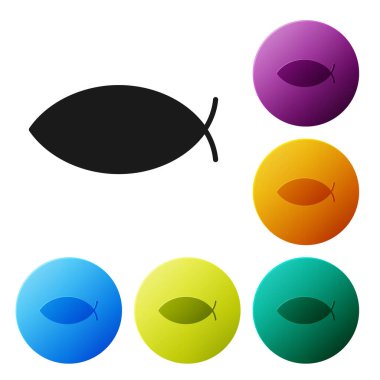 Siyah Hristiyan balık sembolü beyaz arka planda izole edilmiş. İsa 'nın balık sembolü. Simgeleri renk daire düğmelerine ayarla. Vektör İllüstrasyonu