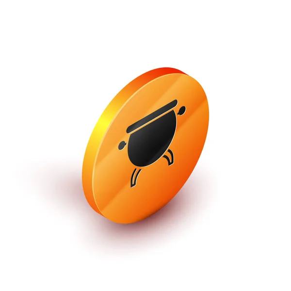 Icono de caldero de bruja isométrica aislado sobre fondo blanco. Feliz fiesta de Halloween. Botón círculo naranja. Ilustración vectorial — Archivo Imágenes Vectoriales