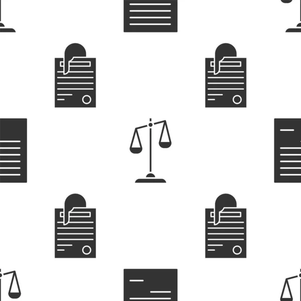 Stel Document, Weegschalen van Justitie en Bestand document en paperclip op naadloos patroon. Vector — Stockvector