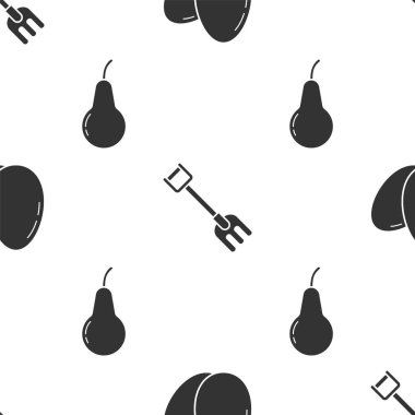 Tavuk yumurtası, bahçe tırmığı ve armudu pürüzsüz desenli olsun. Vektör