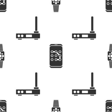 Smartwatch, Mobile ve grafik şifre korumasını, Router ve wi-fi sinyalini kusursuz şablona ayarla. Vektör