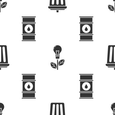Çöp tenekesini, yapraklı ampulü ve yağ fıçısı hattını pürüzsüz desene ayarlayın. Vektör