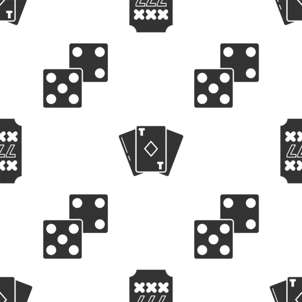Set nyerőgép szerencsés hetes jackpot, Játék kártya gyémántok és játék kocka zökkenőmentes minta. Vektor — Stock Vector