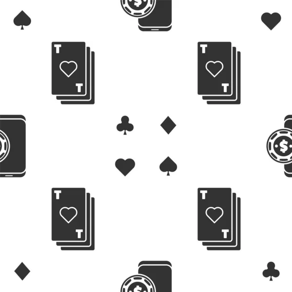 온라인 포커 테이블 게임을 세팅하고, 카드 게임을 하고, 심장으로 카드 게임을 합니다. Vector — 스톡 벡터