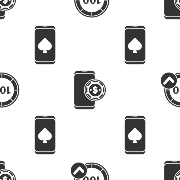 Establecer fichas de Casino, Juego de mesa de póquer en línea y juego de mesa de póquer en línea en patrón sin costuras. Vector — Archivo Imágenes Vectoriales