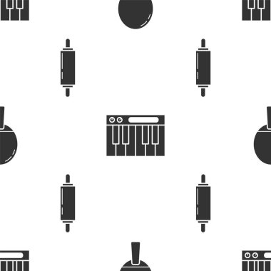 Masa tenisi, müzik sentezleyicisi ve Rolling pin için raket ayarlayın. Vektör