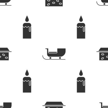 Fındıklı Nougat, Noel Baba kızağı ve yanan mumu dikişsiz desenli şamdanla hazırla. Vektör