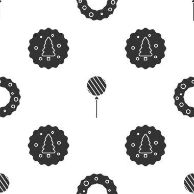 Noel çelengi, lolipop ve kurabiye ya da çikolatalı bisküviyi kusursuz desenli hazırla. Vektör