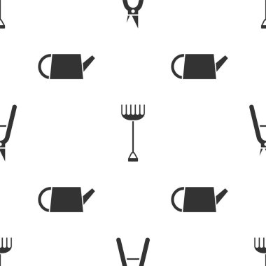 Bahçıvan el yapımı makas, bahçe tırmığı ve su bidonunu pürüzsüz desene ayarlayın. Vektör