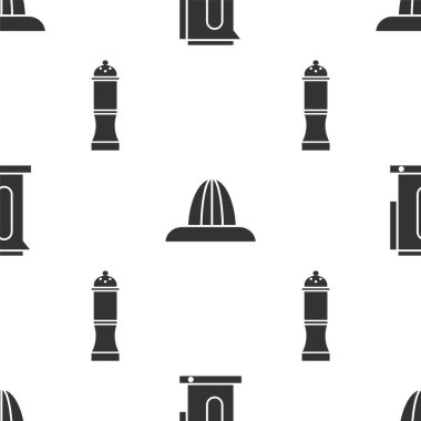 Kettle 'ı saplı, Citrus meyve sıkacağı ve Pepper' ı dikişsiz kalıba sokun. Vektör