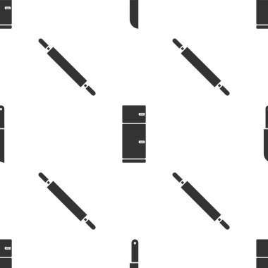 Bıçak, buzdolabı ve merdaneyi pürüzsüz desende ayarla. Vektör