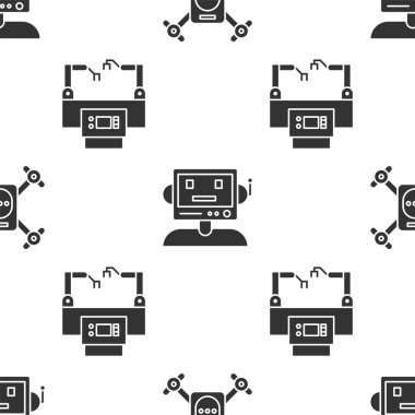 Drone 'u aksiyon kamerasıyla uçur, Robot ve montaj hattını kusursuz şekilde ayarla. Vektör
