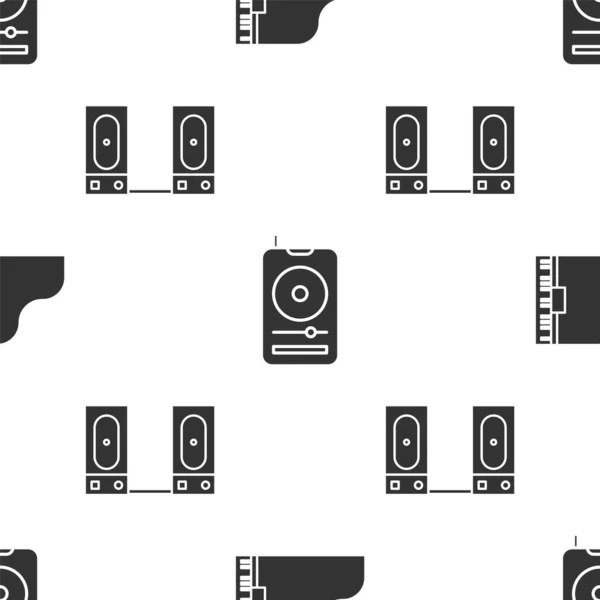 Set Grand piano, Music player and Stereo speaker on seamless pattern. Vector — Stock Vector