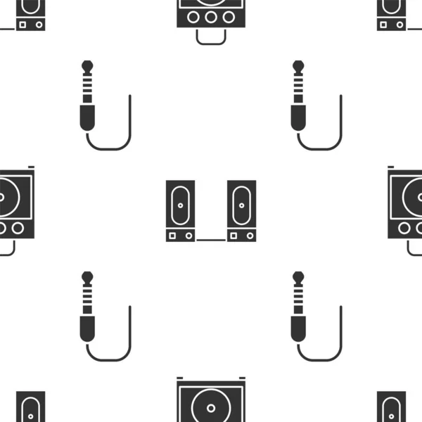 Set Guitar amplifier, Stereo speaker and Audio jack on seamless pattern. Vector — Stock Vector