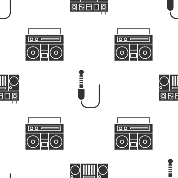 设置DJ遥控器，用于播放和混合音乐，音频插孔和家庭立体声与两个音箱无缝模式。B.病媒 — 图库矢量图片