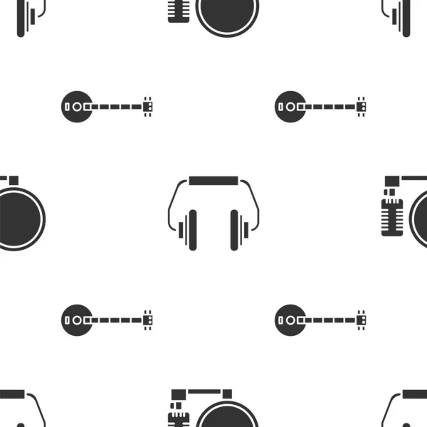 Réglez Microphone, Casques et Banjo sur un motif sans couture. Vecteur — Image vectorielle