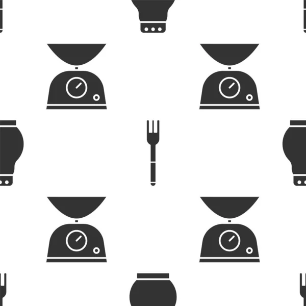 Set Salt and pepper, Fork and Scales on seamless pattern. Vector — Stock Vector