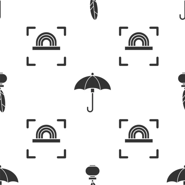 Set Pluma y tintero, paraguas y huella dactilar en patrón sin costuras. Vector — Vector de stock