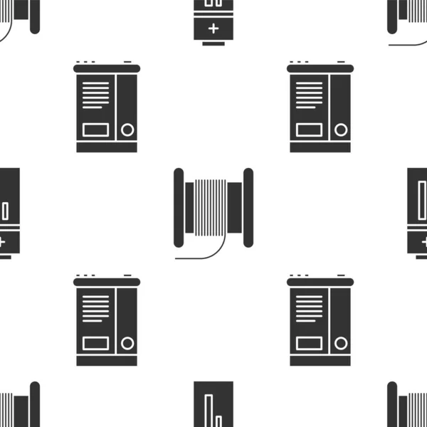 Set Batterie, Câble électrique de fil sur une bobine ou un tambour et batterie de voiture sur le modèle sans couture. Vecteur — Image vectorielle