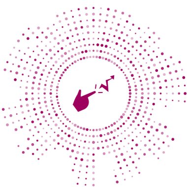 Mor büyü simgesi beyaz arkaplanda izole edildi. Büyücü el büyüler yapıyor. Soyut çember rastgele noktalar. Vektör İllüstrasyonu