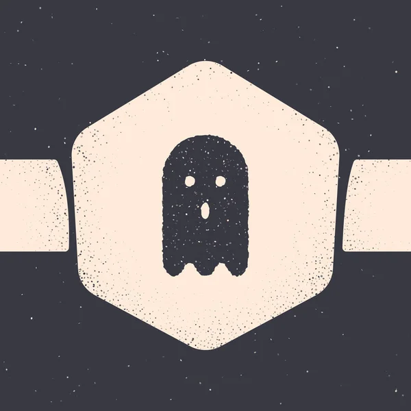 Icône Grunge Ghost Isolée Sur Fond Gris Dessin Vintage Monochrome — Image vectorielle