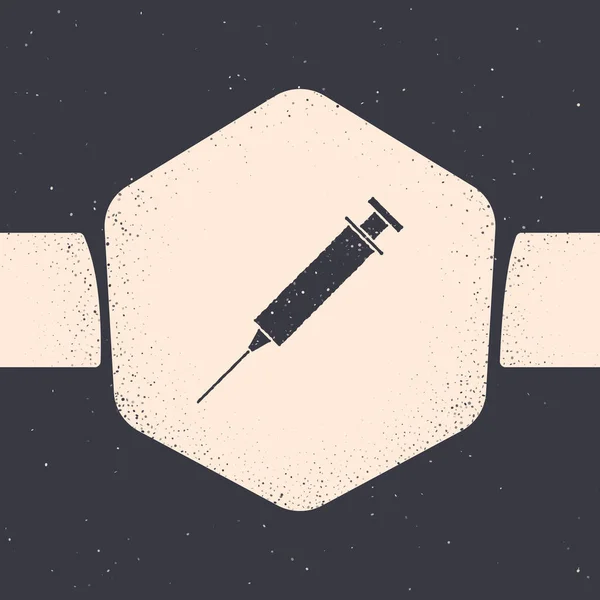Значок Гранж Шприца Выделен Сером Фоне Шприц Вакцины Вакцинации Инъекции — стоковый вектор